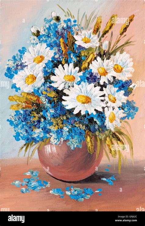 Oil Painting - still life, a bouquet of flowers, vase, agriculture