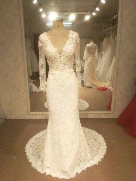 V Neck Long Sleeve Lace Bridal Dresses By Darius