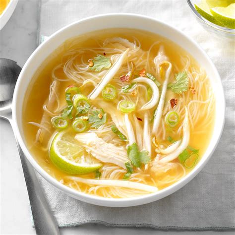 In a large soup pot or dutch oven, combine 6 cups chicken broth with 5 cups water and 1/2 tbsp salt. Thai Chicken Noodle Soup Recipe | Taste of Home