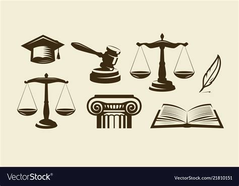 Justice Set Of Icons Lawyer Advocate Law Symbol Vector Image