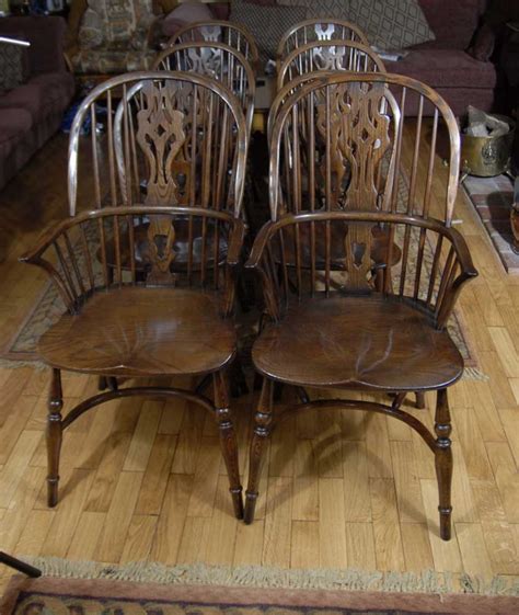 They are made out of variety of woods. Set 8 English Farmhouse Windsor Dining Chairs
