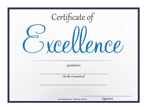 Customize Your Free Printable Excellence Certificate