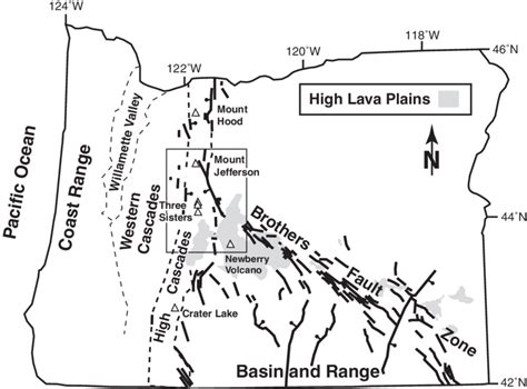 Map Of Oregon With Tectonic Regions And Major Faults Indicated