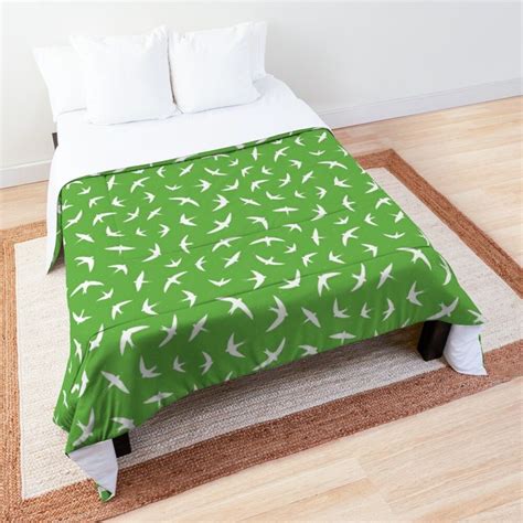 Swallows And Swifts Green And White Pattern Comforter By Creativebridge