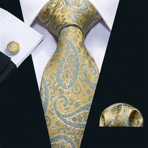 New Yellow Paisley 100 Silk Ties For Men 85cm Necktie Fashion