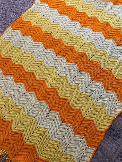 Homemade Afghan Zigzag Stitch Yellow And Orange Crochet Etsy Orange