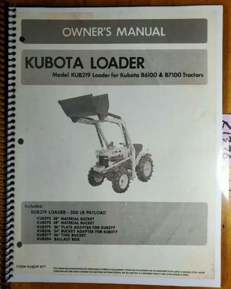 Kubota Kub219 Loader For B6100 B7100 Tractor Owners Operators And Parts