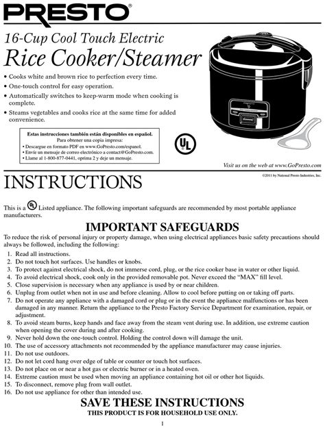 Presto Rice Cooker Rice Cooker Instructions Manual Manualslib