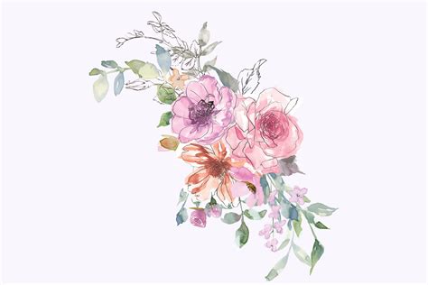 Hydrangea silk flower arrangement absolutely gorgeous, always blooming and fresh flower arrangement. Watercolor Subtle Pastels Flowers Clipart Sketch Style Flora