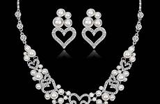 jewelry sets necklace wedding pearls rhinestone earring imitation valentine bridal silver women