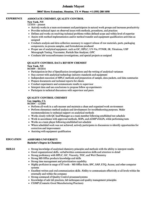 So, selecting a suitable resume template is also a duty of candidate. Quality Control Chemist Resume Samples | Velvet Jobs