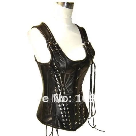 Annzley Corset Black Leather Corset Luxury Strap Tight Lacing Authentic Cowhide Steel Boned