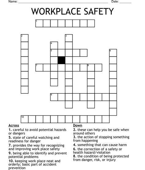 Workplace Safety Crossword Wordmint
