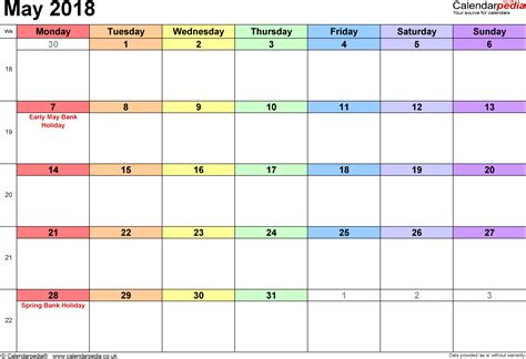 Calendar May 2018 Uk Bank Holidays Excelpdfword Templates