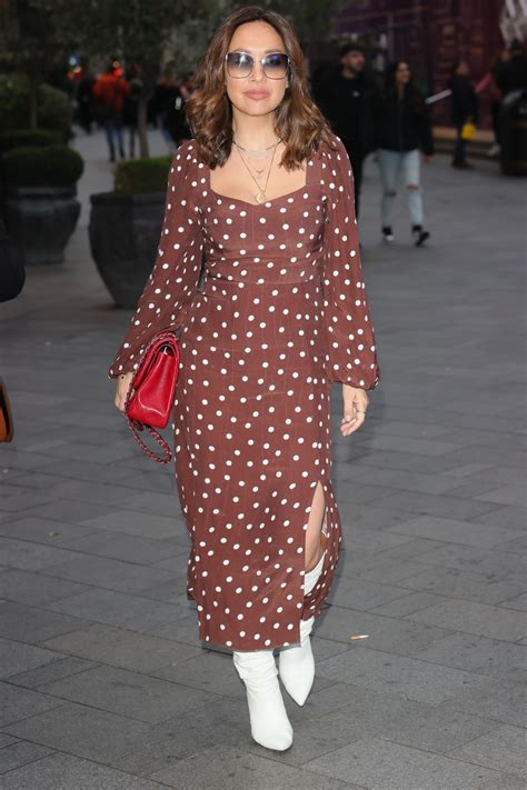 Myleene Klass Wearing A Polka Dot Dress And Knee High Boots London 11202021 • Celebmafia