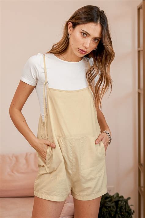 RVCA Kick It Cork Light Yellow Overalls Romper Overalls Lulus