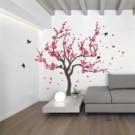 Japanese Cherry Blossom Tree And Birds Wall Decal Sticker For Flower