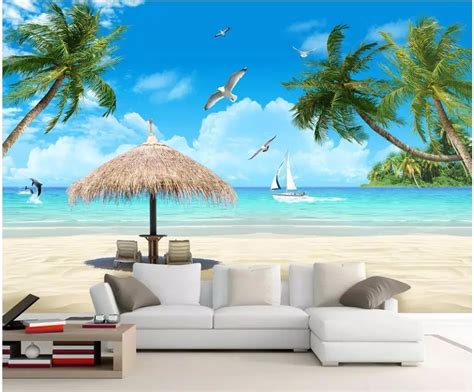 Custom Mural Photo 3d Wallpaper Blue Sky Beach Coconut Tree Seascape