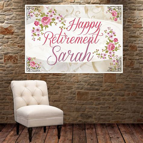 Enjoy Retirement Floral Banner Personalized Party Backdrop - Banners