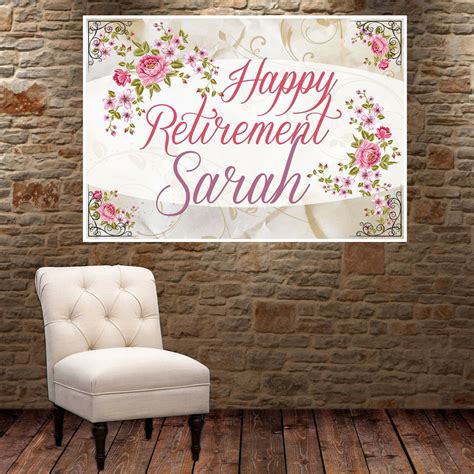 Enjoy Retirement Floral Banner Personalized Party Backdrop Banners