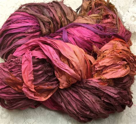Hand Dyed Sari Silk Ribbon 60 Yds Wineberry Fair Trade Trim