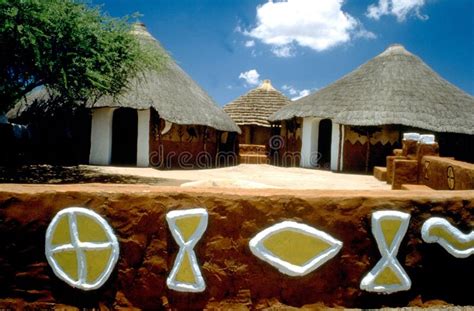 South Africa Ndebele Village With Traditional Colourfull Kraals Stock