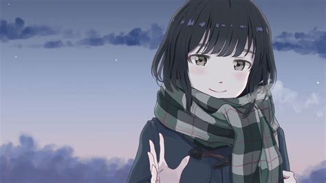 Desktop Wallpaper Cute Original Anime Girl Winter Scarf Hd Image