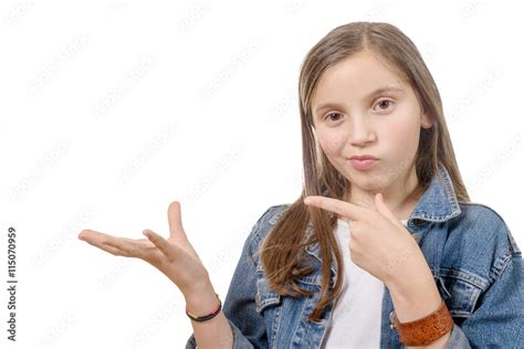 Preteen Girl Shows With His Finger Stock Photo Adobe Stock