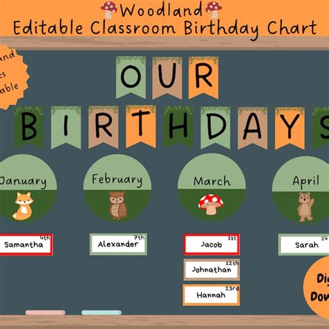Woodland Class Birthday Chart Etsy