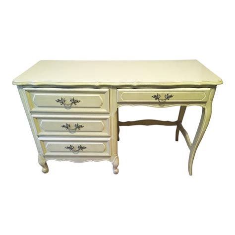 This one was done in coral, gray. Vintage 1960s Henry Link French Provincial Desk | Chairish