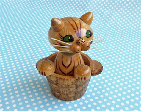 Vintage Wooden Bobble Head Nodding Cat Etsy Bobble Bobble Head