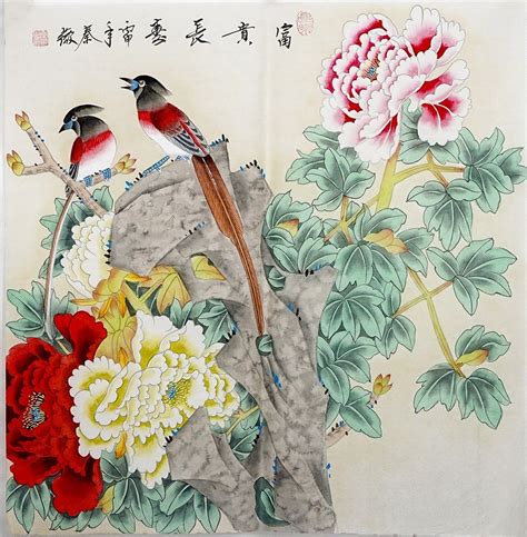 Silk Painting Traditional Chinese Realistic Floral Paintings Peony