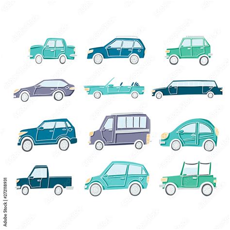 Cute Illustration Of A Doodle Car Set Pastel Colored Vector Autos With
