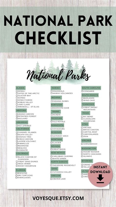 Us National Parks Checklist Printable Updated 2021 National Etsy