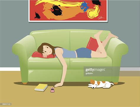 femme allongée sur le canapé et se sentir ennuie illustration getty images