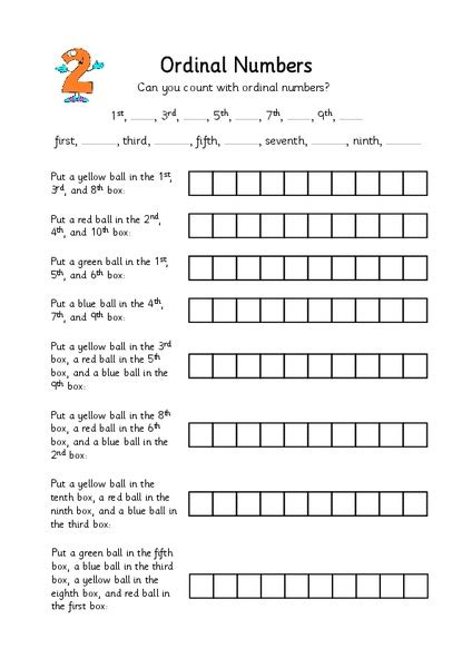 Ordinal Numbers Worksheet For 2nd 3rd Grade Lesson Planet
