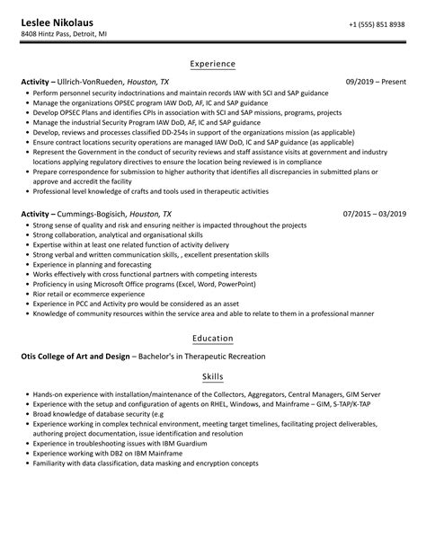 Activity Resume Samples Velvet Jobs