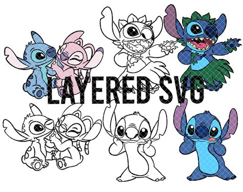 Stitch And Angel Layered Svg Png Set Cricut Silhouette Etsy