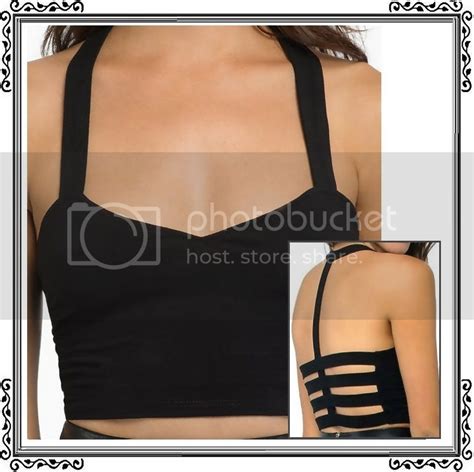 Cotton Knit Halter Caged Back Cutout Strappy Crop Top Tank Camis Black