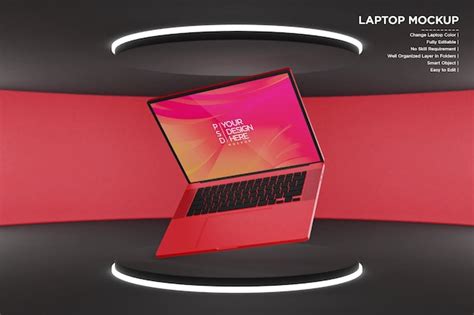 Premium Psd Laptop Mockup With Neon Lights