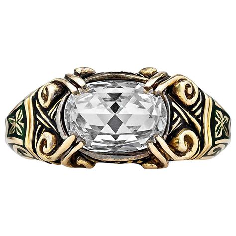 Otto Jakob Vintage Diamond Gold Enamel Ring At 1stdibs