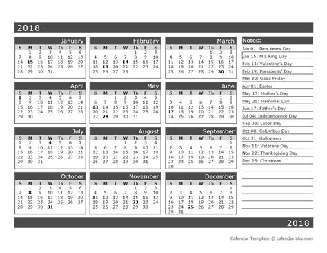You can download it for free in pdf format. 12-Month One Page Calendar Template for 2018 - Free ...