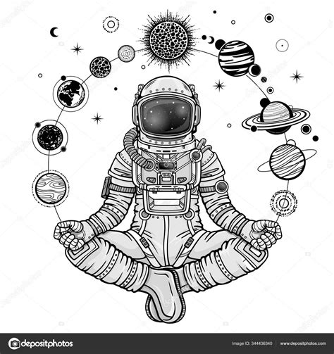 Monochrome Drawing Animation Astronaut In A Space Suit Holds Planets