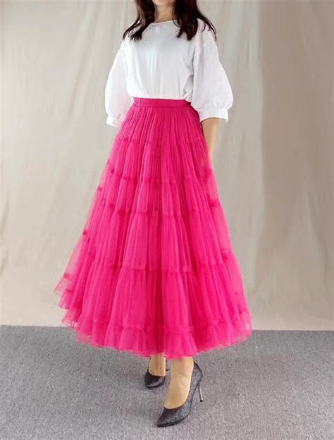 Women A Line Layered Tulle Skirt Outfit Plus Size Full Tiered Ruffle