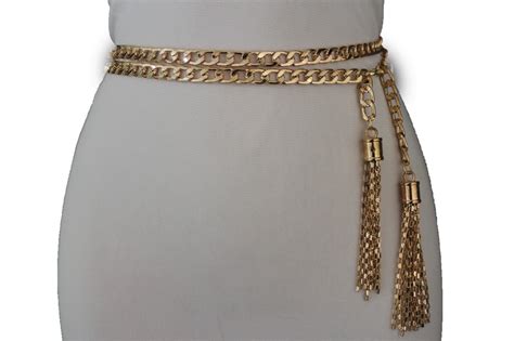 Women Gold Fashion Belt Metal Skinny Chains Thick Links Narrow Long