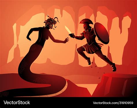 Greek Mythology Perseus Fighting Medusa Royalty Free Vector