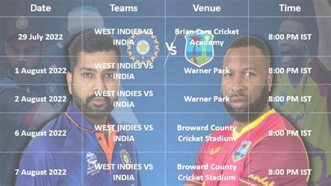 India Vs West Indies T20 2022 Schedule Team Squad Venue Time Table