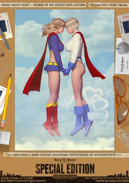 Supergirl And Power Girl Sexy Dc Signed A3 Comic Print Love Is In The Air Superman 24 08 Picclick