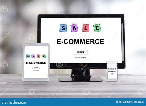 E Commerce Concept On Different Devices Stock Illustration