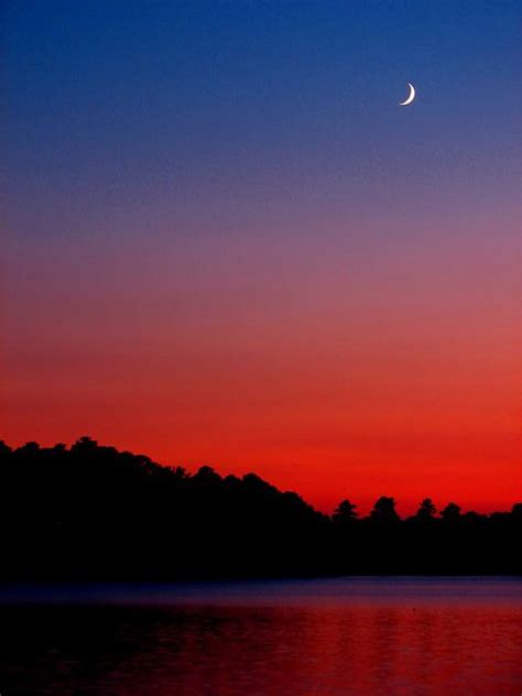 Sunset And Crescent Moon Sunset Beautiful Sky Scenery